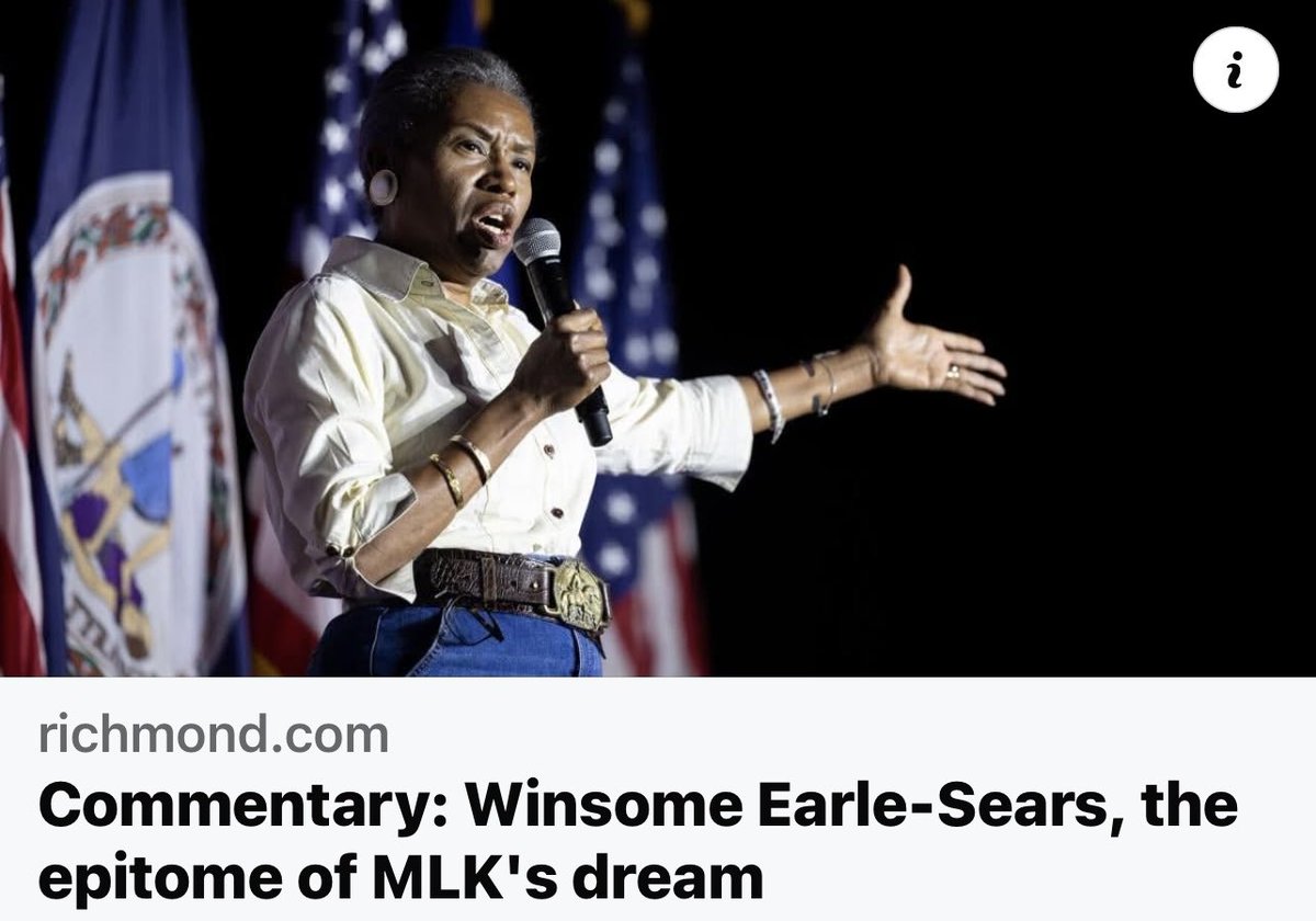 MichelleMaxwell's tweet image. Winsome Earle-Sears stands strong on the principle of peaceful resolution. She has campaigned on what unites us all, making a safe, prosperous Virginia that is the best place to work, live and raise a family. She represents the essence of Dr. King’s Dream.