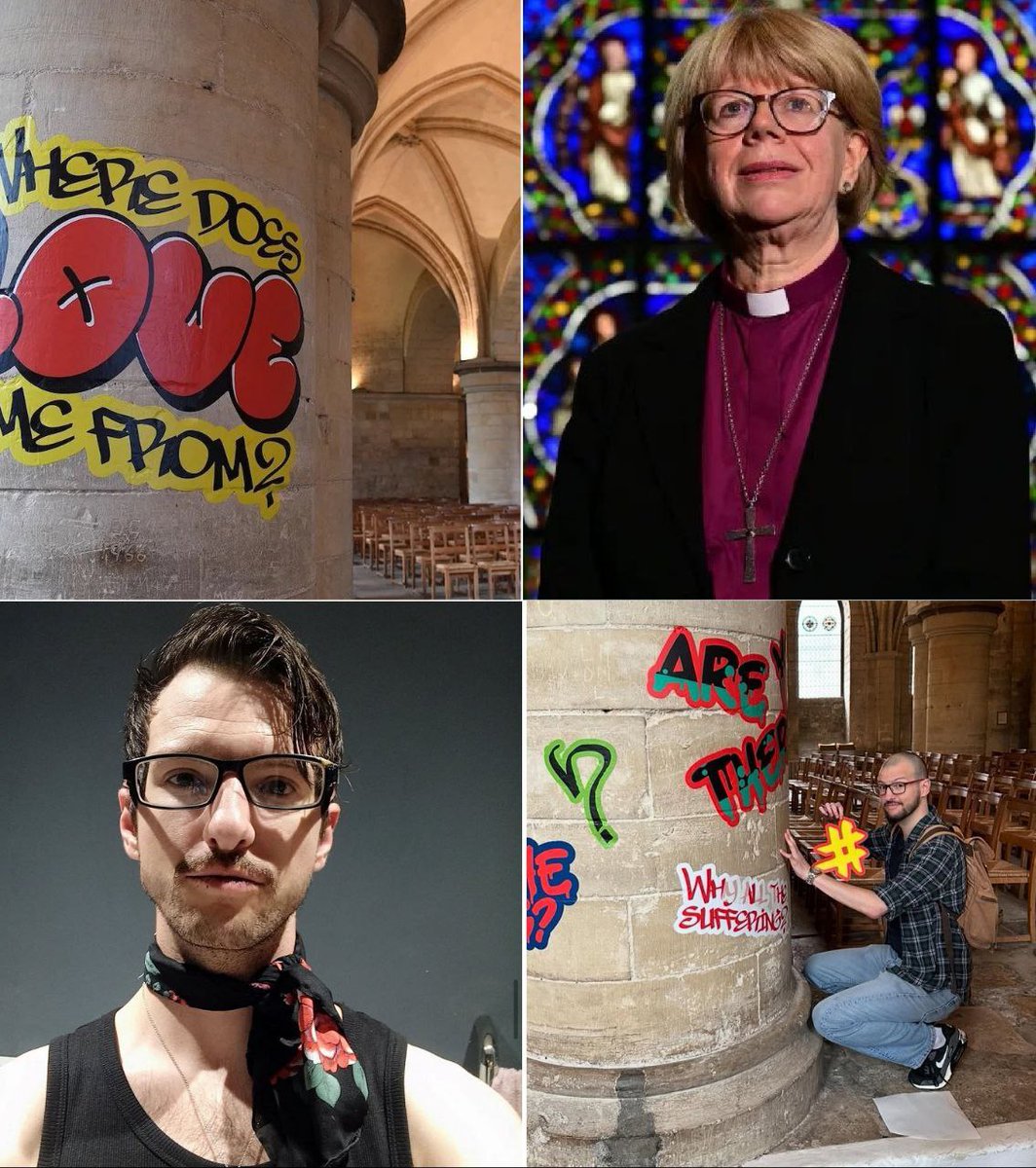 BowesChay's tweet image. Canterbury Cathedral, which is over a thousand years old, was decorated with graffiti to &quot;give a voice&quot; to the &quot;marginalized groups&quot;

It comes days after a woman became the Archbishop of Canterbury. It was painted by an artist who identifies as a &quot;genderless goblin.&quot;