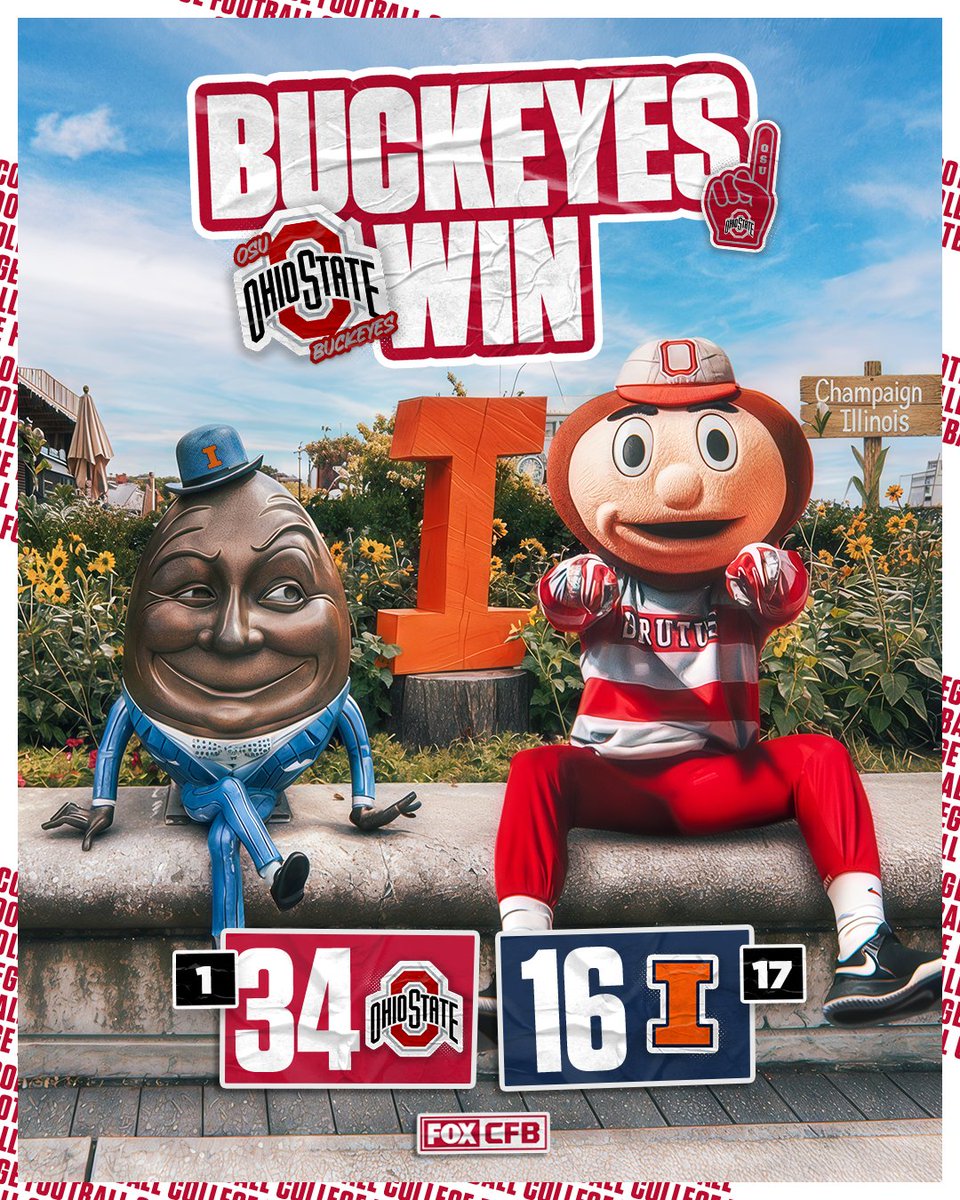 CFBONFOX's tweet image. The Buckeyes dominate in Champaign 💪🌰
@OhioStateFB takes down No. 17 Illinois on the road and improves to 6-0 on the season
