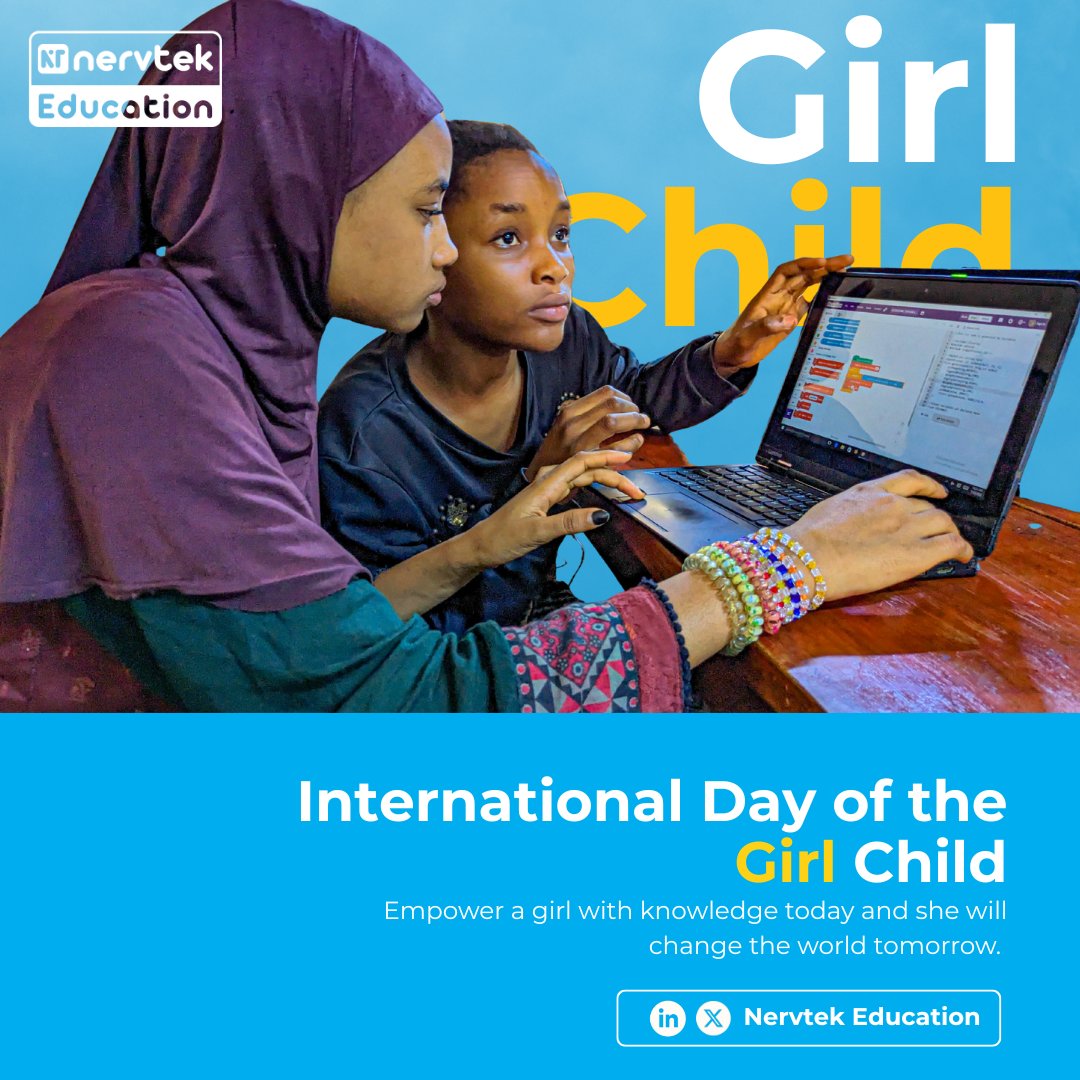 NervtekEdu's tweet image. Through our programs, we continue to create spaces where girls can dream beyond limits and turn curiosity into innovation.

Let build a world where every girl can rise through education, technology, and innovation. 

#DayOfTheGirl #GirlsInSTEM #NervtekEducation #EmpowerHer