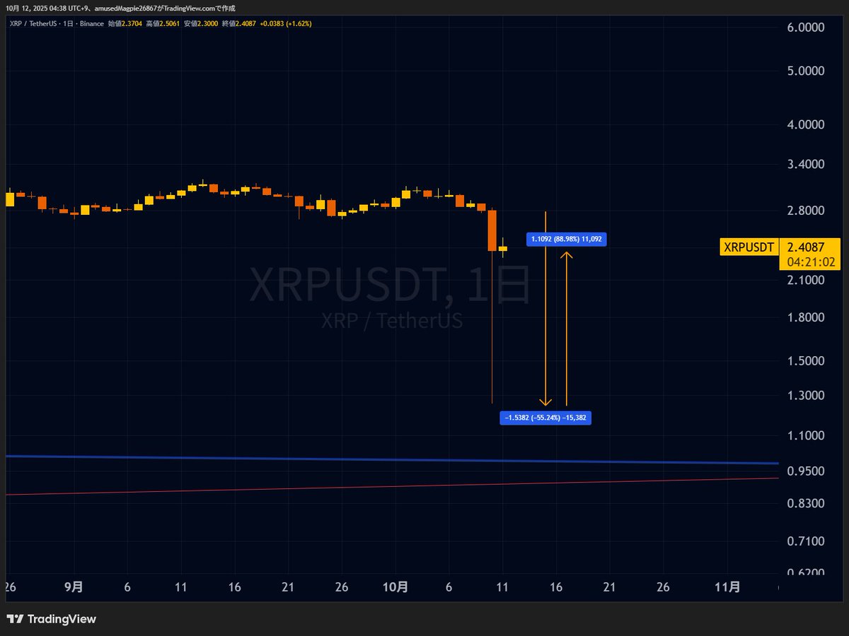🫣 XRPさんは55%下落からの89%戻しだったんですね