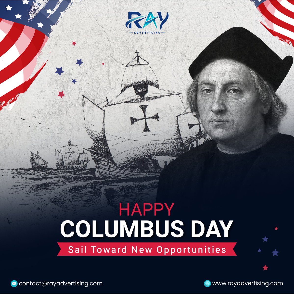 RayAdvertising's tweet image. 🌊 Happy Columbus Day! 🚢

Like Columbus, we’re driven by exploration — discovering new ideas and sailing toward success.

At Ray Advertising, we celebrate creativity, courage, and innovation. ⚓

#ColumbusDay #Innovation #DigitalMarketing #BusinessGrowth #RayAdvertising