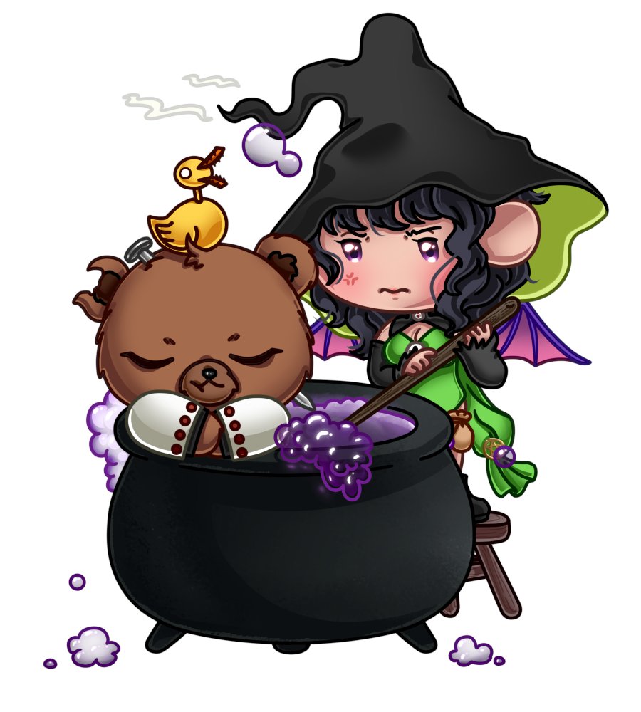 I found a bath this morning that smelt like some wonderful herbs and decided to climb in. Not sure why <a href="/WitchBrewing/">Brewing Witch💚👻</a> was so grumpy 🐻🛀

Artist: x.com/Strobochi

#Vtubers #Vtuber #VtuberEn #ENVtuber