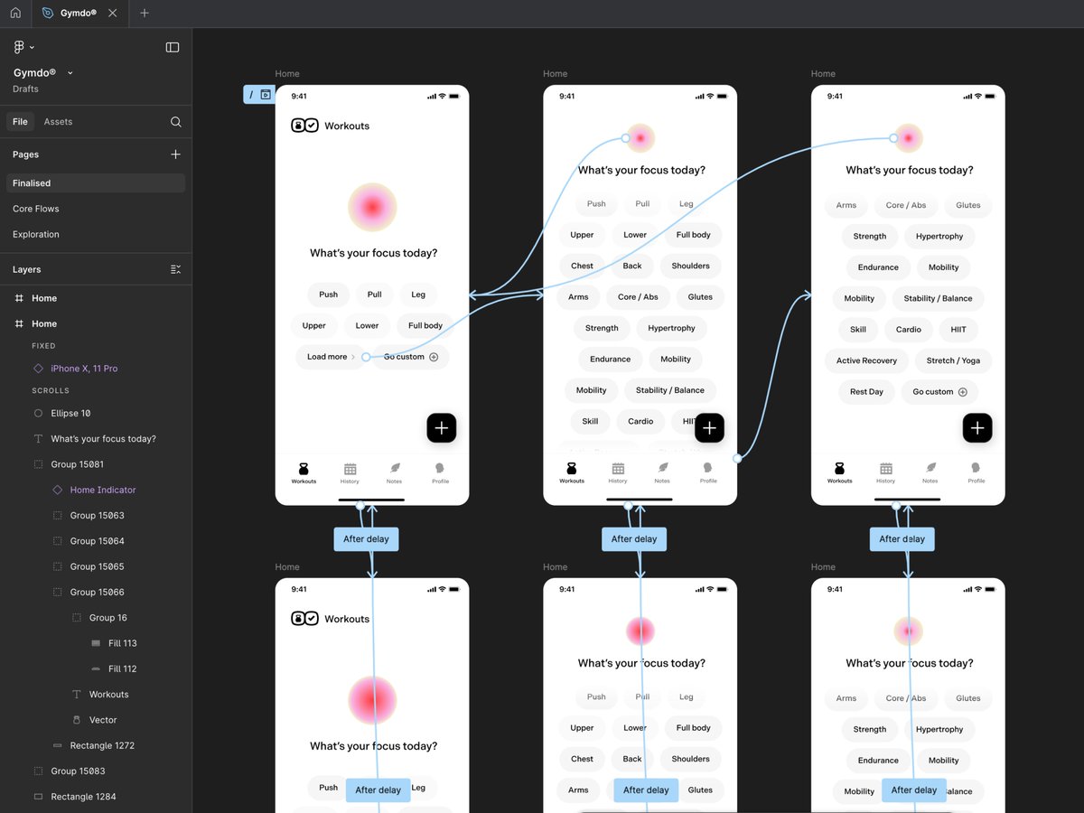 hypermodedesign's tweet image. Working on the home screen for Gymdo® — a dead simple to-do app for the gym. Track reps, follow or create programs, and nothing else to distract you from actually doing and winning small every day. Sharing a quick peek at my prototype canvas