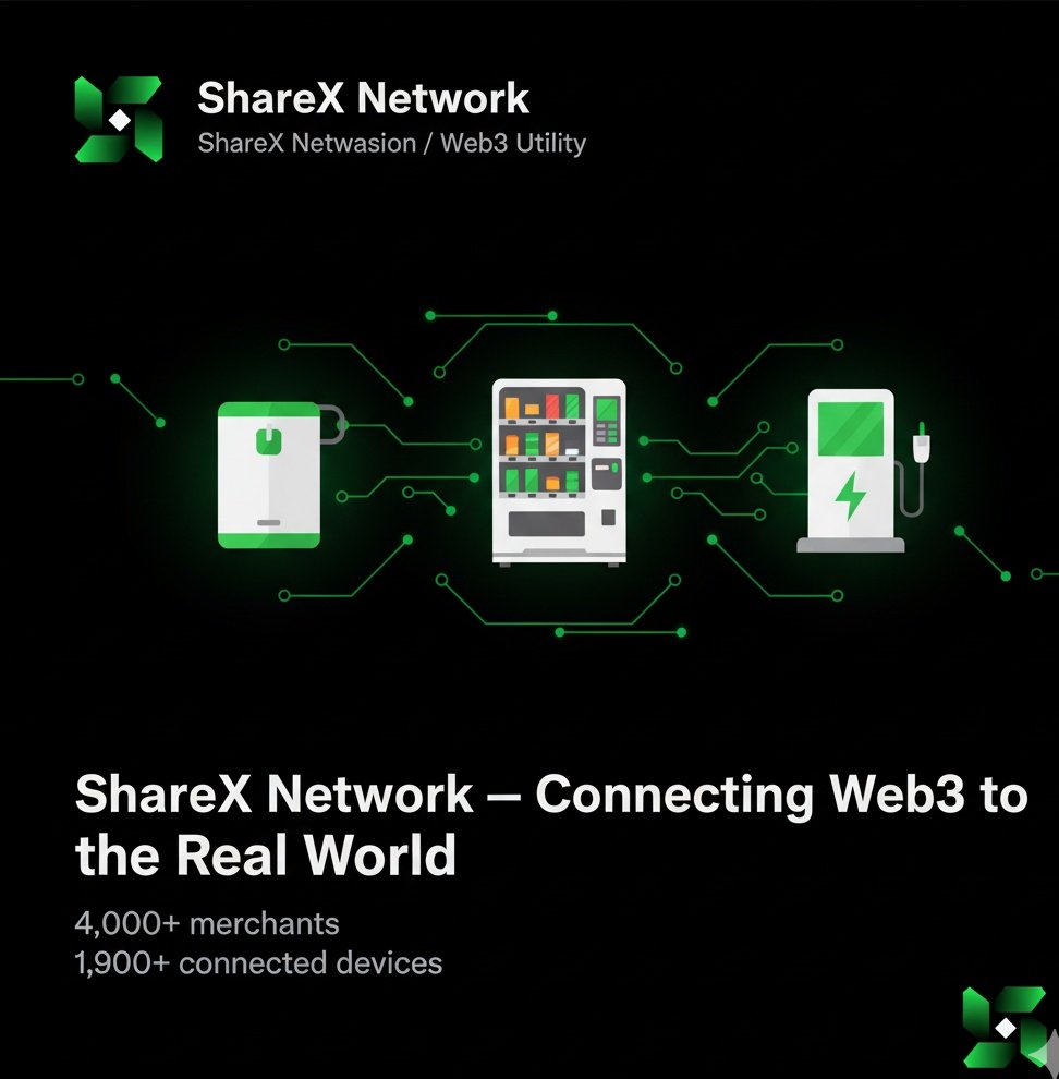 Uthmankhan0's tweet image. GN to those that gm back...

@ShareX_Network is building something special, not just software, but real-world Web3 utility.

They’ve now onboarded 4,000+ merchants and connected nearly 2,000 devices, from power banks to vending machines and charging lockers. These devices are all…