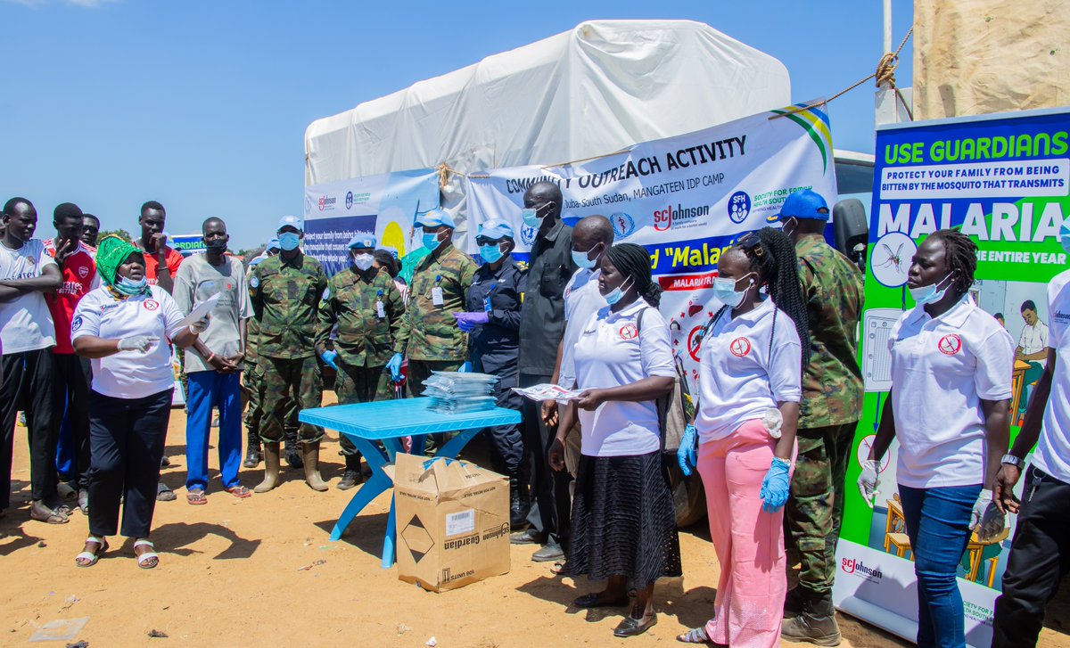 RwandaMoD's tweet photo. Rwandan peacekeepers—comprising both Army and Police personnel under the United Nations Mission in South Sudan (UNMISS)—in collaboration with the Rwandan diaspora and the Society for Family Health (SFH) in South Sudan, conducted a community outreach activity focused on malaria prevention at the Mangateen Internally Displaced Persons (IDP) Camp in Juba.

As part of ongoing efforts to support internally displaced persons, the initiative brought together peacekeepers, partners, and local residents in a joint campaign aimed at reducing the risks and impact of malaria.

The outreach activities included clearing overgrown vegetation, eliminating mosquito breeding sites, raising awareness about malaria prevention methods, and distributing mosquito repellents to residents. https://t.co/4NL3dYor2R