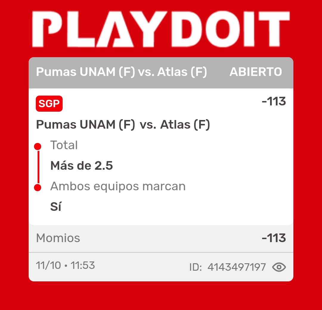 Huugoordoo's tweet image. Segundo pick como apostador independiente. 👊🏻
#ligamxfemenil #Pumas
