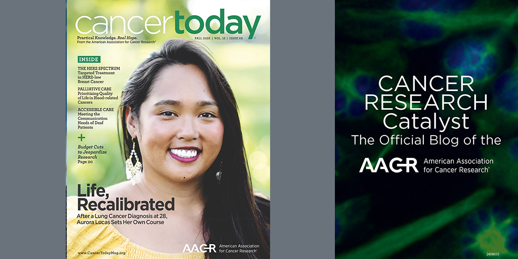 AACR's tweet photo. The fall issue of @CancerTodayMag features articles on the early integration of palliative care for blood cancer patients, the broadening of HER2 classification in breast cancer, and more. Read about the latest issue on the #AACRBlog: https://t.co/V2M4iOMR8o https://t.co/g4nNgupMmF