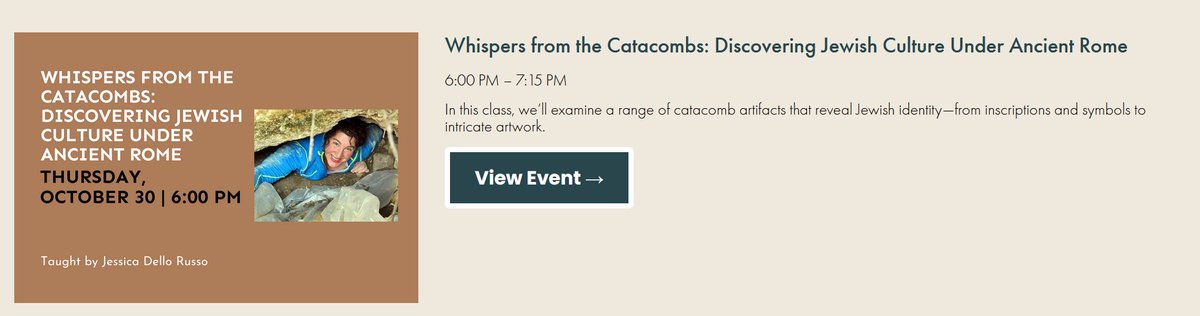 Int'l Catacomb Society - www.catacombsociety.org (@catacombsociety) on Twitter photo We have partnered with Lehrhaus in Somerville, MA to bring you an exciting class taught by Dr Jessica Dello Russo (<a href="/DrJDRPhD/">Jessica Dello Russo, Ph.D.</a>) on 10/30 at 6pm: "Whispers from the #Catacombs: Discovering Jewish Culture Under Ancient #Rome"
Registration required: lehr.haus/classes/whispe… We have partnered with Lehrhaus in Somerville, MA to bring you an exciting class taught by Dr Jessica Dello Russo (<a href="/DrJDRPhD/">Jessica Dello Russo, Ph.D.</a>) on 10/30 at 6pm: "Whispers from the #Catacombs: Discovering Jewish Culture Under Ancient #Rome"
Registration required: lehr.haus/classes/whispe…