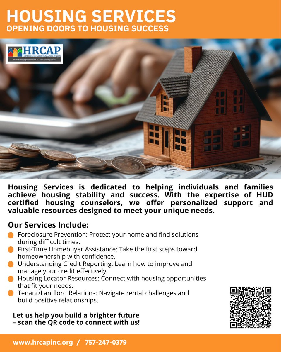 hrcap_official's tweet image. 🏠 Everyone deserves a safe, stable place to call home. 

HRCAP’s Housing Services help families with foreclosure prevention, homebuyer guidance, credit counseling &amp;amp; more.

Let’s build brighter futures—together. 
👉 hrcapinc.org

#HRCAP #HousingSupport #CommunityImpact