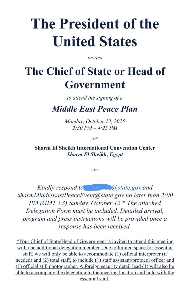 mfu46's tweet image. AXIOS : وزارة الخارجية الأمريكية أرسلت اليوم الدعوة الرسمية لحضور قمة الزعماء بشأن خطة الرئيس ترامب لغزة والتي ستعقد يوم الاثنين في شرم الشيخ.
وقامت الولايات المتحدة بتوسيع قائمة المدعوين وأضافوا إسبانيا واليابان وأذربيجان وأرمينيا والمجر والهند والسلفادور وقبرص واليونان…