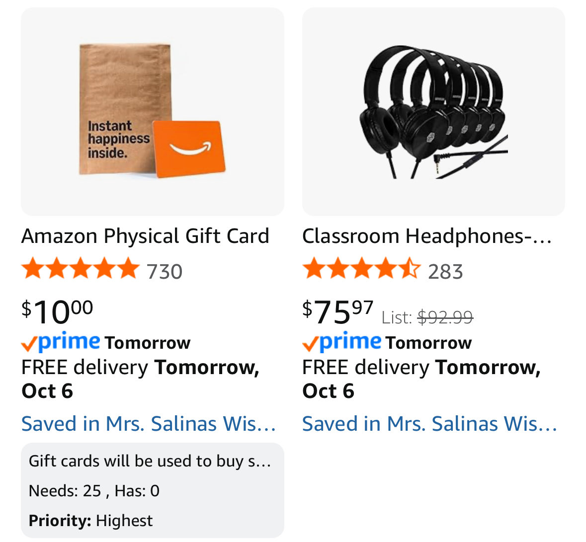 MrsCSalinas's tweet image. Trying to get some headphones for my students. Need them for online testing, reading and technology time or hopefully I’ll get some gift cards to buy a set for my 21 students. Anything would make a difference ! Please share‼️#Teachersof𝕏 #StudentSuccess amazon.com/hz/wishlist/ls…
