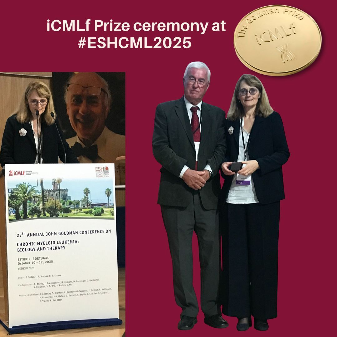 Congratulations to Dr Delphine Réa, Hôpital Saint-Louis, Paris on receiving the 2025 iCMLf John Goldman Prize at #ESHCML2025. In her inspiring keynote, she reflected on her path from immunology research to global CML leadership and shared her vision for the future of CML therapy.