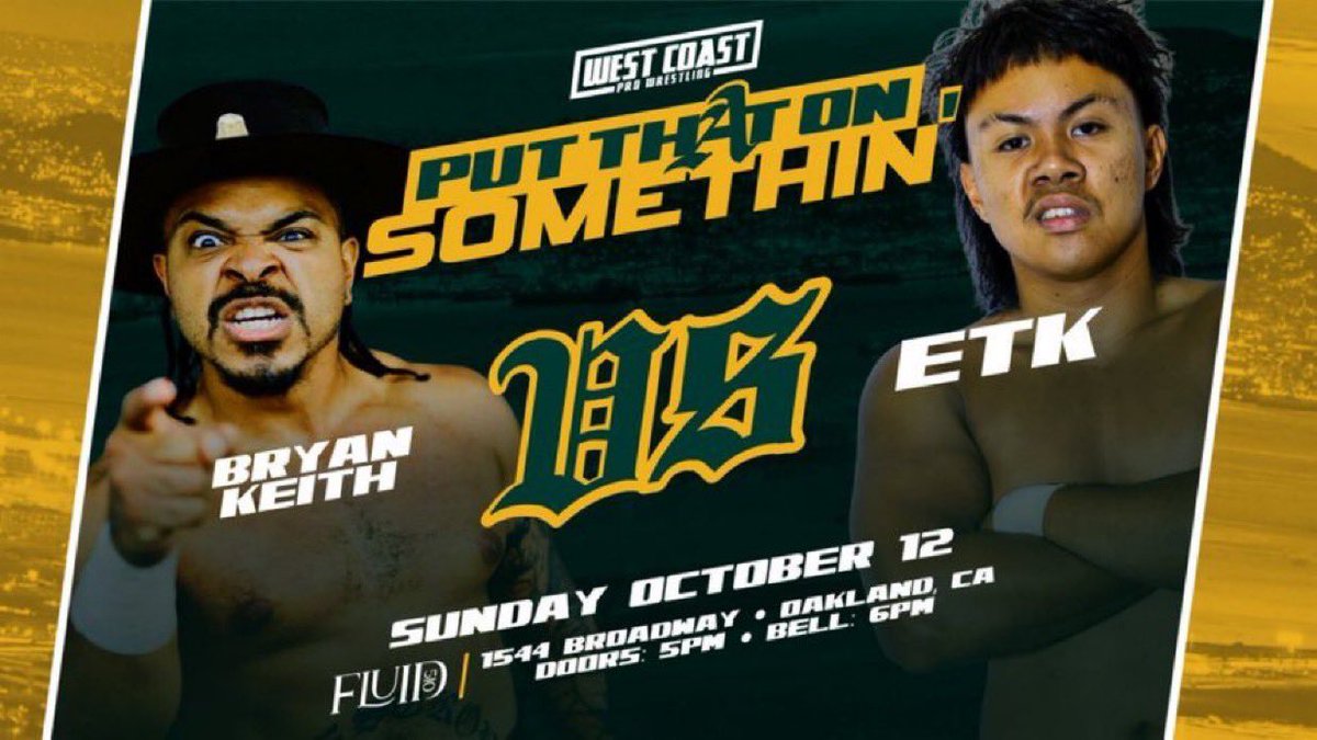 WCProOfficial's tweet image. SUNDAY!!!
Get 15% off tickets for Put That On Somethin' with code; WCOAK15
A bounty has been placed on ETKโs head and The Bounty Hunter Bryan Keith comes to OAKLAND to collect!
The Bounty Hunter Bryan Keith vs ETK
West Coast Pro Golden Gate Championship Match!
Alpha Zo (c)โฆ