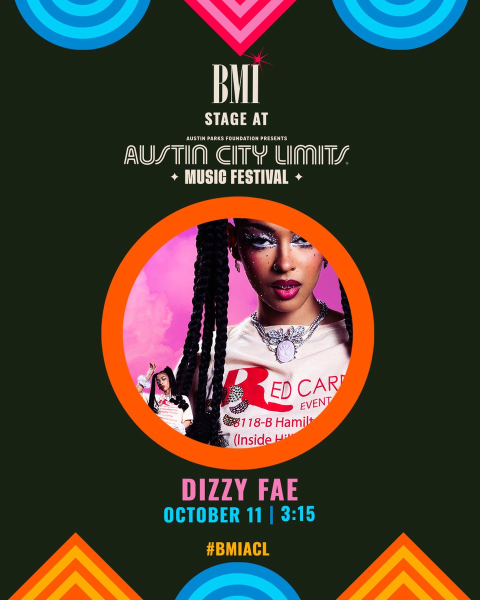 bmi's tweet photo. Bold, genre-bending, unforgettable. @_dizzyfae brings next-level energy to the #BMISTAGE at @aclfestival in 15 minutes. #BMIACL https://t.co/Zy2CCG36UC