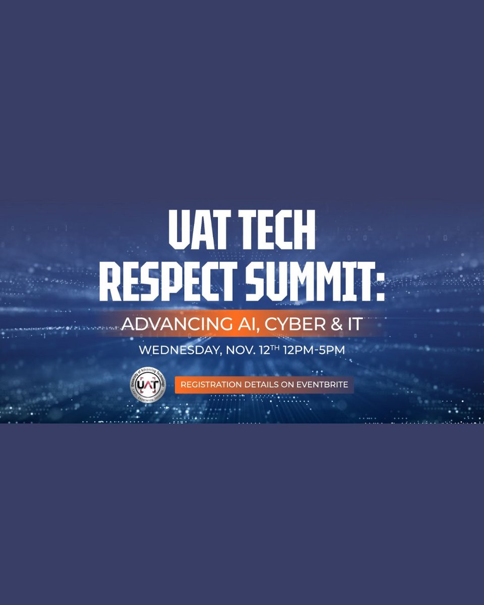 _GLSolutions_'s tweet image. 🚀 Join UAT’s Tech Respect Summit: Advancing AI, Cyber &amp;amp; IT on Nov 12 (12–5PM + Mixer 5–6PM) at 2625 W Baseline Rd, Tempe! Hear from experts on AI ethics, cybersecurity, and IT innovation. 💡 Hands-on demos &amp;amp; networking. 🎟 $20 | Sign-Up: bit.ly/4h9L0vS
