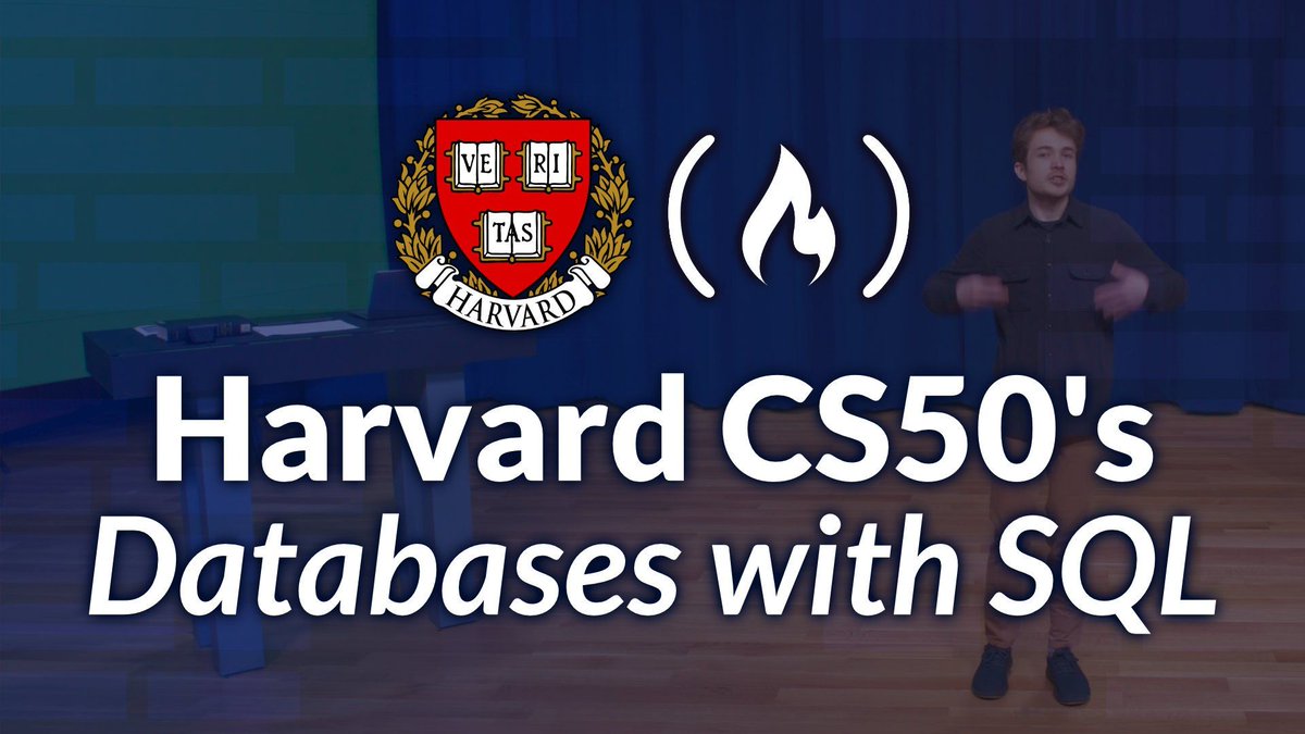freeCodeCamp's tweet image. If you want to broaden your skills as a developer, learning about databases and SQL is a good way to go.
And this course from Harvard will teach you database and SQL basics to get you started.
You'll learn about querying and writing to databases, database design, and how to…