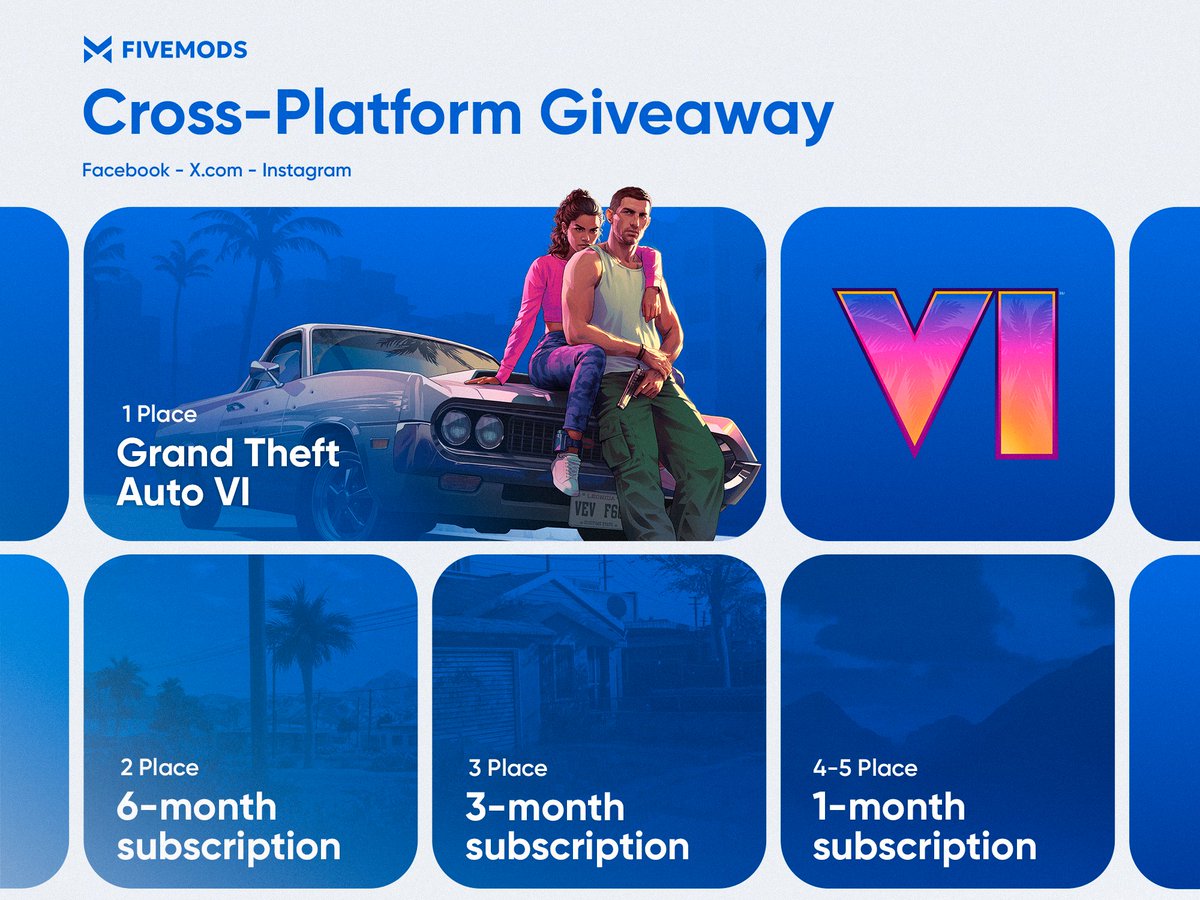 FiveMods_io's tweet image. 🚀 Twitter&apos;s turn! Our #GTA6 giveaway is LIVE here!

🔥 TO ENTER:
1. Follow us
2. Like this post
3. Retweet 

Multi-platform contest - find our IG &amp;amp; FB for more chances!

#Giveaway #GTAV #FiveMods