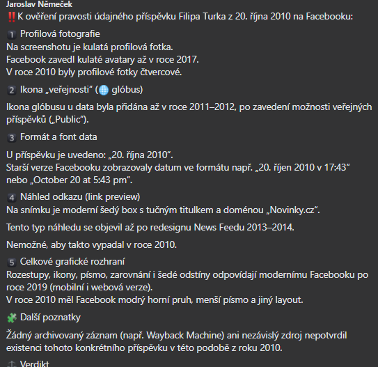 <a href="/PetrHolec/">PetrHolec</a> <a href="/DolphSegal/">Filip Turek</a> <a href="/prezidentpavel/">Petr Pavel</a> <a href="/enkocz/">Deník N</a> <a href="/petr_macinka/">Petr Macinka</a> <a href="/AndrejBabis/">Andrej Babiš</a> Emotivní výstupy mě moc nezajímají. Zajímavé mě přišly argumenty, které zpochybňují pravost onoho důkazního "screenshotu".  
🔍🤔