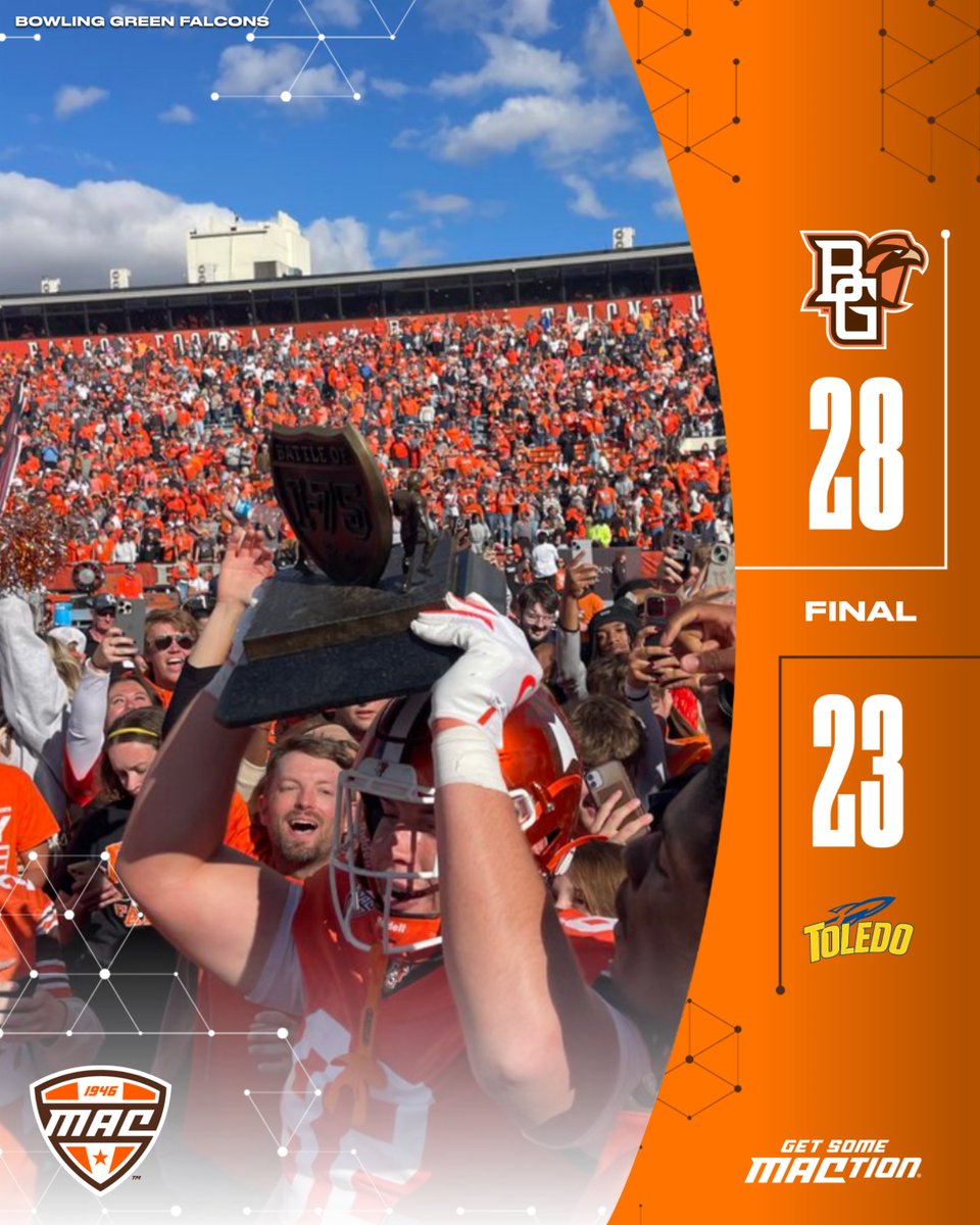 MACSports's tweet photo. The Falcons Roll Along to a Battle of I-75 victory! 

@BG_Football | #MACtion https://t.co/gOQGaeeqEr