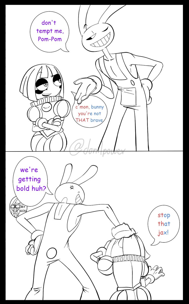Donilpower's tweet image. Just kiss her already you dumb rabbit

#tadc #funnybunny #JaxxPomni