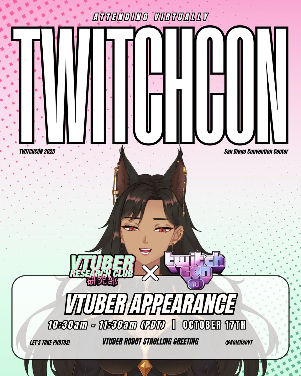 SUPRIIIISE ❤️ I'll be rolling around Twitch Con some some of my fav people and supporting my irl babes <3  If ya see me come say hihii~ Thank you Vtuber Research Club <a href="/KoizumiKaitoVT/">Koizumi Kaito</a> <a href="/JohnLovesAnime/">JohnLovesAnime</a>  for the opportunity and <a href="/AstrixZVR/">AstrixZ 🌈✨️🫧 4.0 DEBUT COMING SOON</a> for the graphic!