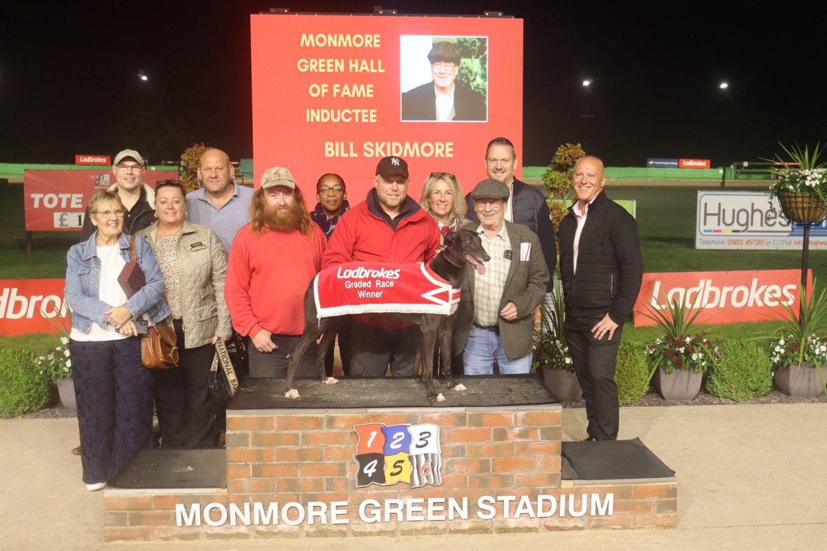 MonmoreRacing's tweet photo. Winner of Race 10 Saturday October 11th 2025 - Bill Skidmore's Induction to the Hall of Fame (D4) 🏆

Trap 1⃣ - Lyin Eyes
Trainer - @RacingBryn 
Owner - Mr A.J Roylance

Well done to all connections and congrulations again on your Hall of Fame induction, Bill 👏 https://t.co/fnGzSKpvqd