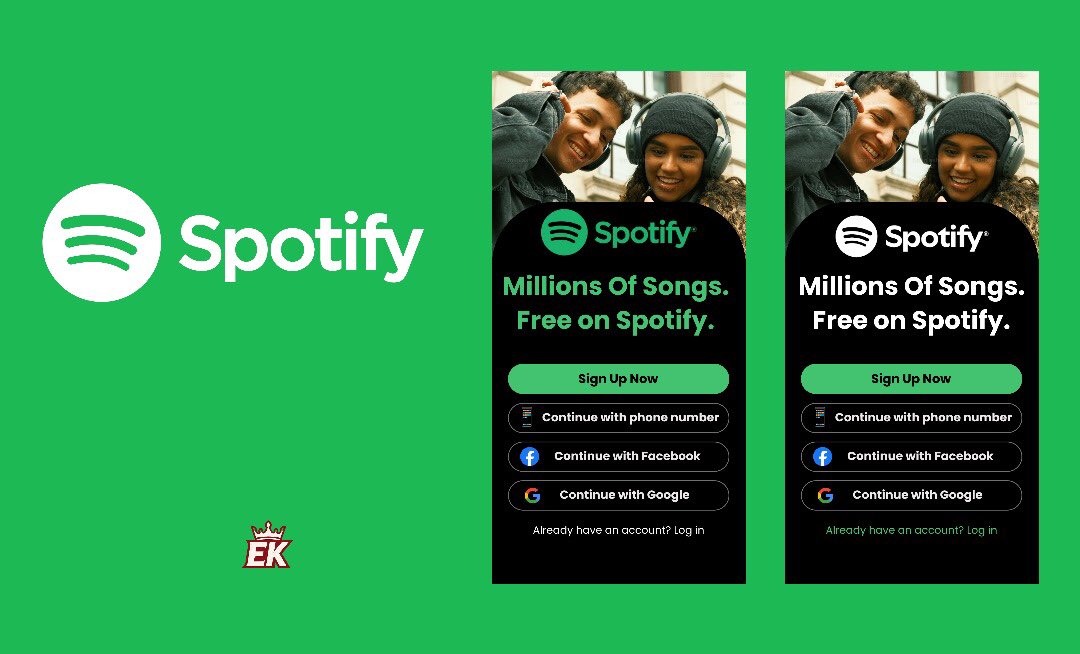 Bangtidylit's tweet image. I redesigned Spotify’s mobile sign-up page and tried two different vibes.

Which version slaps harder — A or B? 👀
#UIDesign #Spotify #FigmaDesign #DesignFeedback