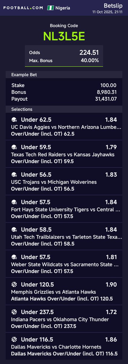 RealTeeZee's tweet image. WAKE UP TO BOOM 🏈 & 🏀
224 odds
Footballdotcom: NL3L5E
Sportybet: NL3L5E
STARTS 12 MIDNIGHT
Register for Football here 👇
football.com/ng/m?refermiss…
Promo code: Teezeeking
PLEASE STAKE RESPONSIBLY 🙏