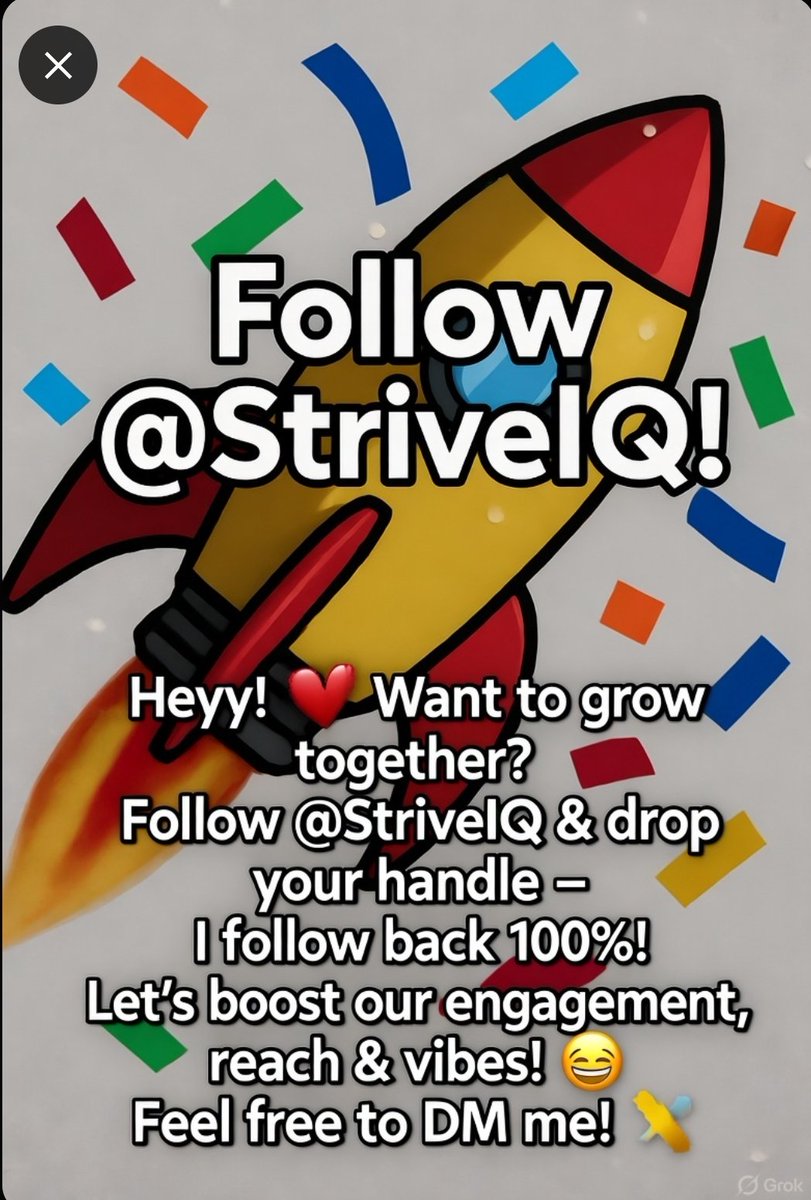 StriveIq's tweet image. Heyy! 🥳 Want to grow together? Follow @StriveIQ
 &amp;amp; drop your handle – I follow back 100%! Let’s boost our engagement, reach &amp;amp; vibes! 🎉 Feel free to DM 🚀 me!