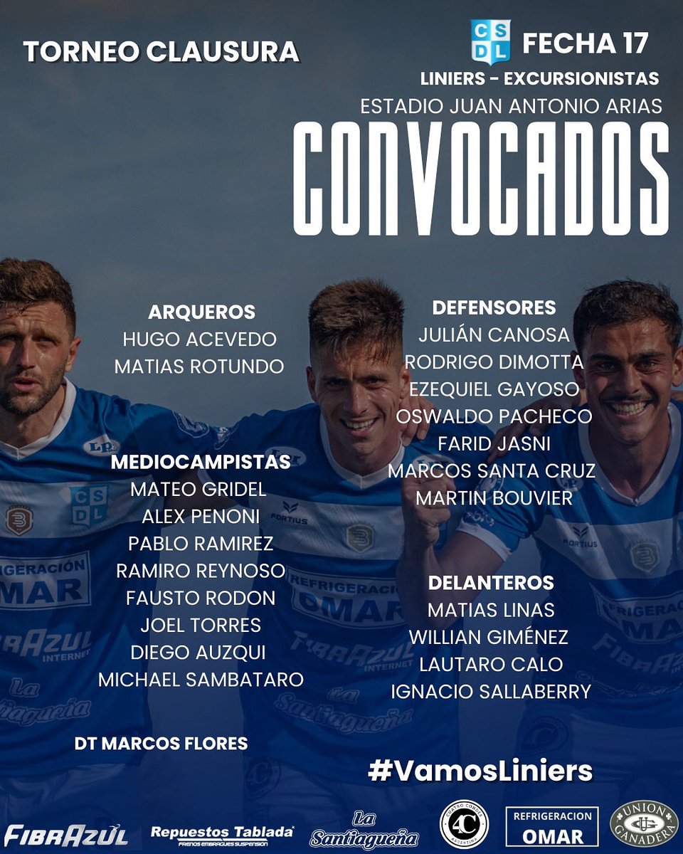Estos son los convocados de Marcos Flores para recibir  a Excursionistas, por la fecha 17 del Torneo Clausura 2025 🔜🚜

🤝🏽 ¡Vamos todos juntos, vamos  Topadora! 

#VamosTopadora #Apertura2025 #Fútbol #vamostodosjuntos