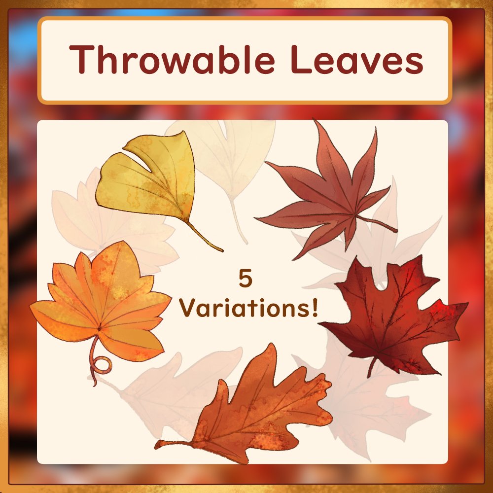 Skiyoshi_vt's tweet image. Just released my new 2D throwables asset for Live2D users and VNyan users! Autumn Leaves! Get barraged by Autumn&apos;s crunchiest leaves

Great for KBonk, Twitch Integrated Throwing System, and VNyan! (Any throwables allowing PNGs support this)

🔗 below

#VtuberAssets #VTubeStudio