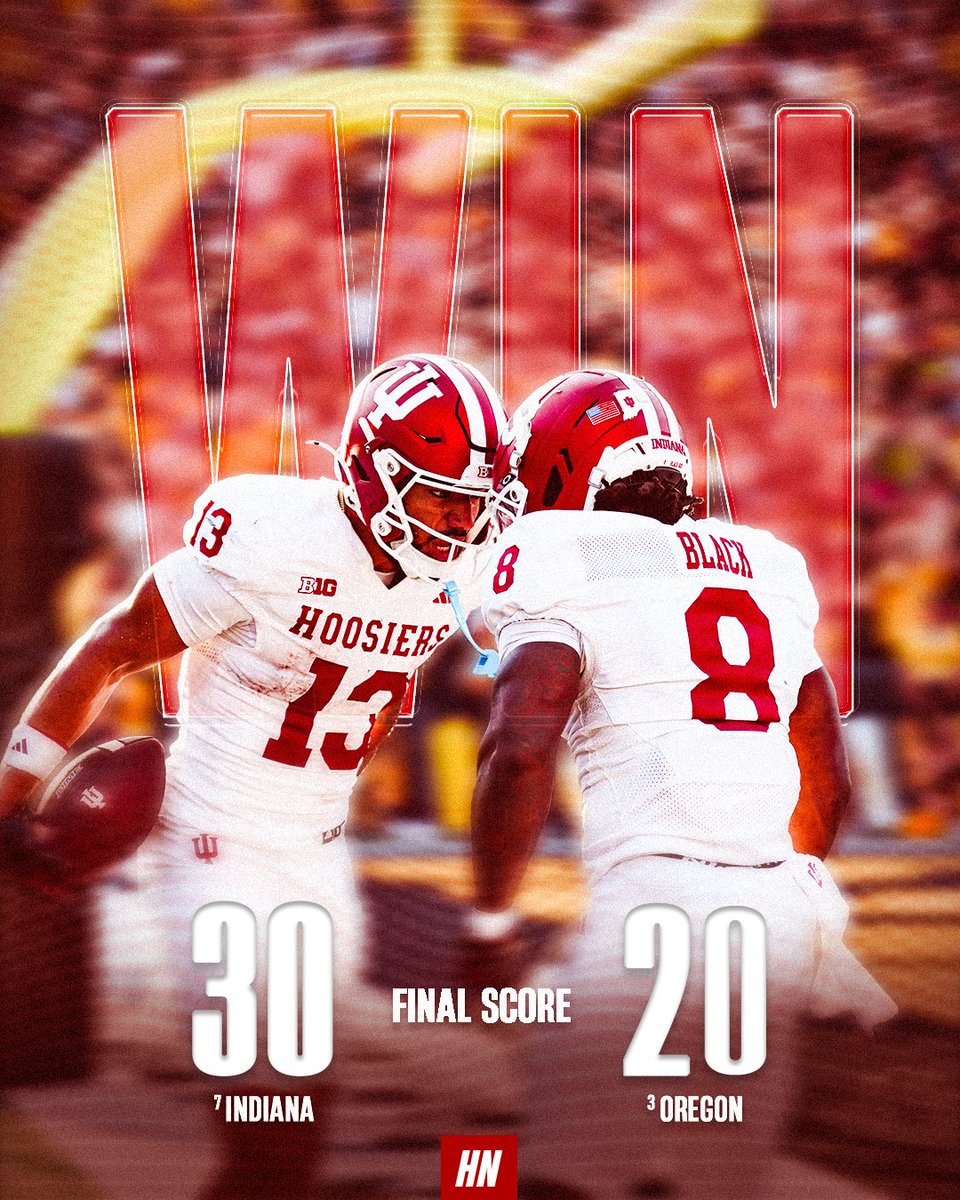 TheHoosierNet's tweet image. THE INDIANA HOOSIERS UPSET NO. 3 OREGON ON THE ROAD 30-20‼️‼️‼️

#iufb