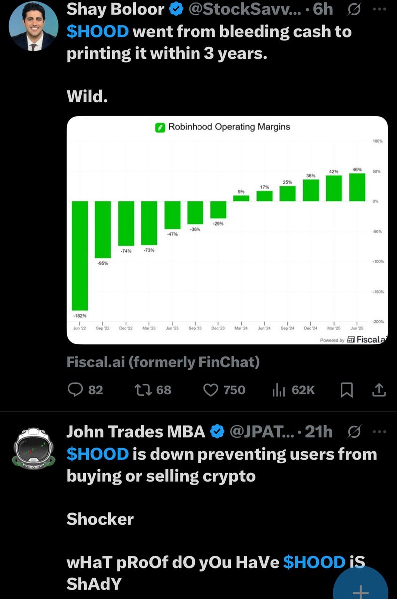 RetailInvests's tweet image. Two types of posts we see about $HOOD today