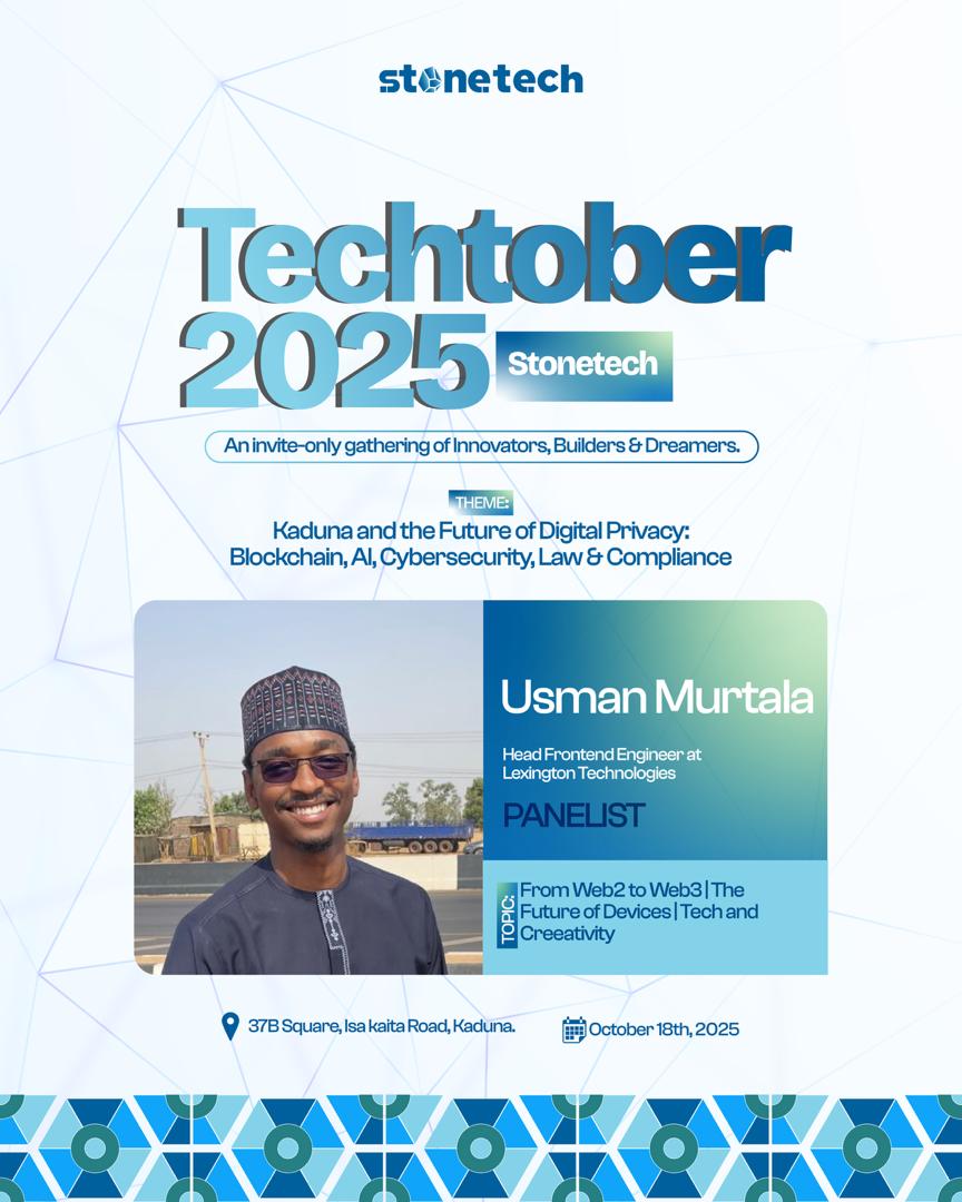 stonetechsquare's tweet image. Tech meets creativity, innovation meets insight. 💻
Join Muftahuddeen Abba, Head of Cloud at Stonetech, as he moderates a powerful session on “From Web2 to Web3 | The Future of Devices | Tech and Creativity.”
#stonetech #techtober #techinnovation #web3 #futureoftech #kadunatech