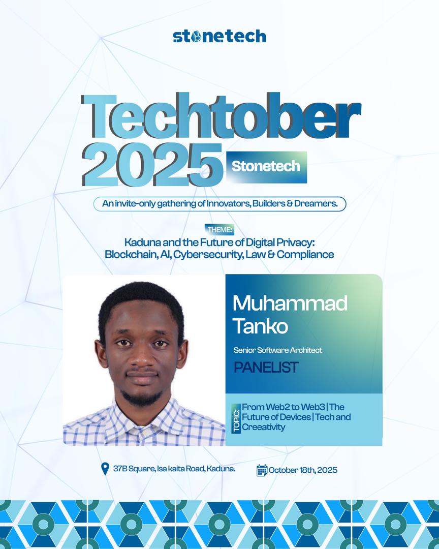 stonetechsquare's tweet image. Tech meets creativity, innovation meets insight. 💻
Join Muftahuddeen Abba, Head of Cloud at Stonetech, as he moderates a powerful session on “From Web2 to Web3 | The Future of Devices | Tech and Creativity.”
#stonetech #techtober #techinnovation #web3 #futureoftech #kadunatech