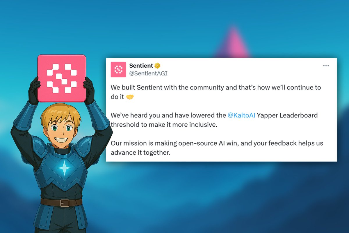 OxLenz's tweet image. It&apos;s official now! Sentient has just lowered the thresholds for Kaito so now it&apos;s much easier to get onto the leaderboard, as long as you&apos;re putting in the work. We still don&apos;t know exactly how many yapps the threshold has been lowered by but I think now is the best time to take…
