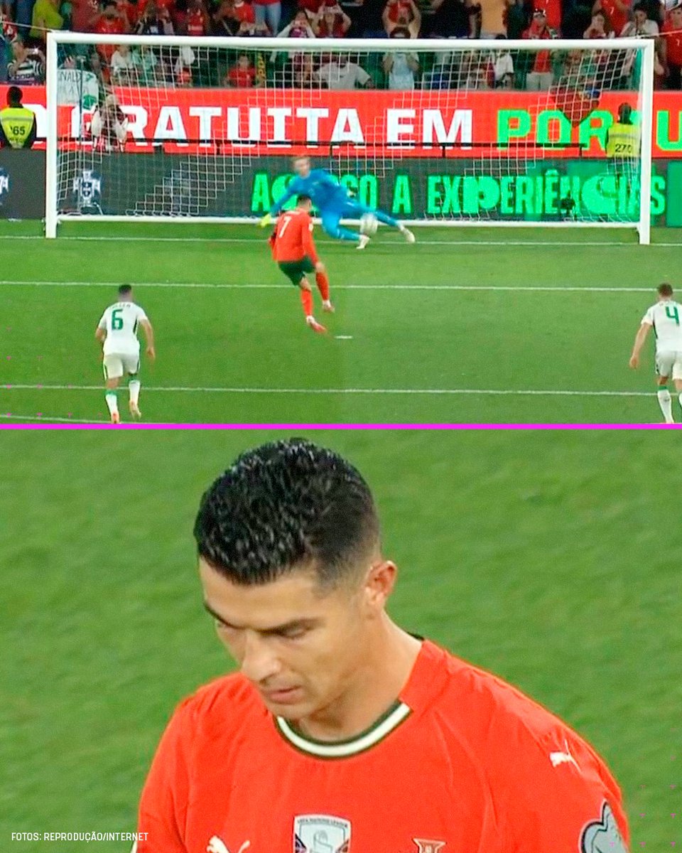 TNTSportsBR's tweet image. PERDEEEEEEEU! 🚨❌ ERA A CHANCE DE FINALMENTE ABRIR O PLACAR! CRISTIANO RONALDO BATEU O PÊNALTI NO MEIO DO GOL E O KELLEHER FEZ UMA GRANDE DEFESA! ⚠️😱