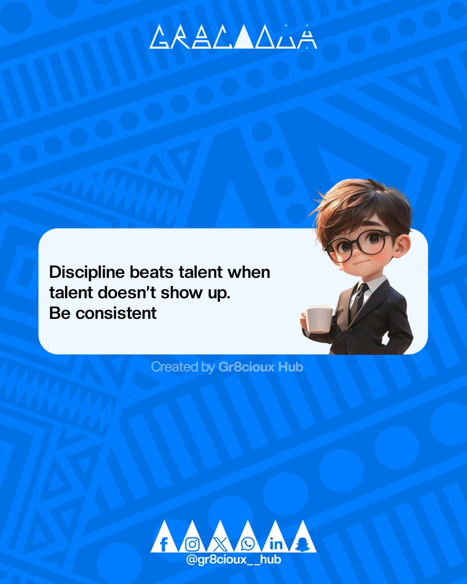 Gr8cioux__Hub's tweet image. Discipline shows up on the days when motivation doesn’t. That’s when you prove to yourself how serious you are about your growth.
#DisciplineEqualsFreedom #SetUpForSuccess #GraciousDave #Gr8ciouxHub
#GraciousDaveToTheWorld
#Gr8ciouxHubToTheWorldForever #SelfImprovementJourney