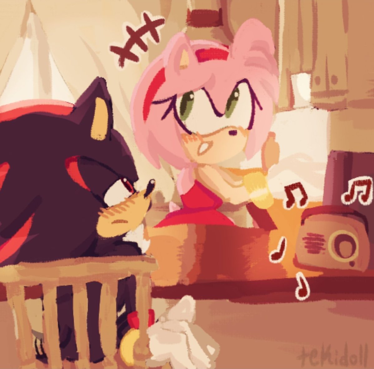 they're listening to music and he's listening to her talk #shadamy