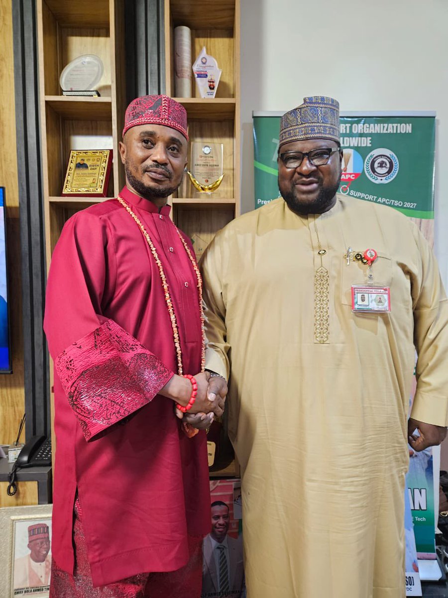 Hon. Aminu Suleiman Hosts HRM Chief Michael Olorunfemi Sado in Abuja

The National Coordinator and Founder of the Tinubu Support Organization (TSO), Hon. Aminu Suleiman, today received in audience his brother and long-time associate, a distinguished business mogul and holder of