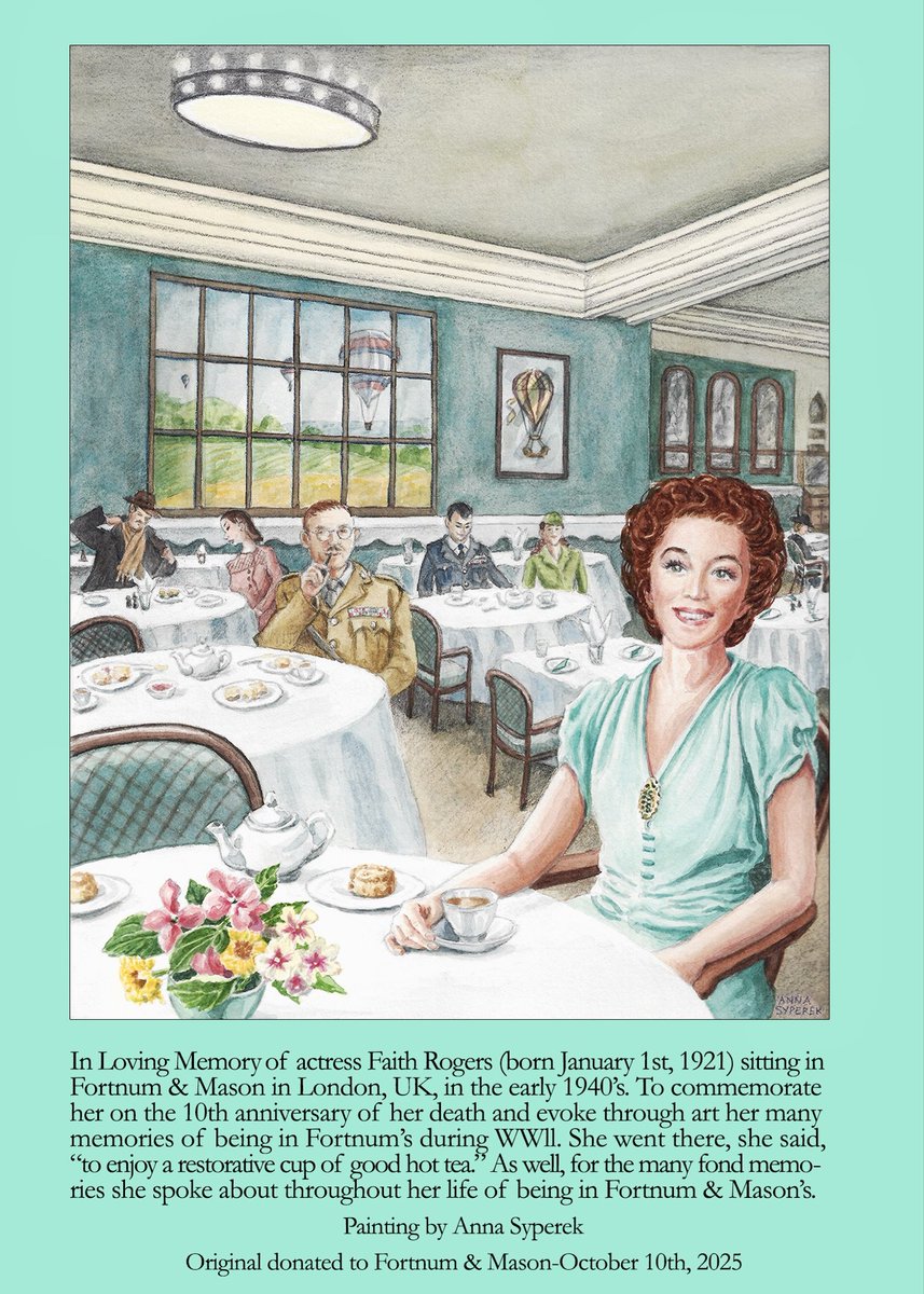 GSWnature's tweet photo. The surprise:A painting I commissioned by NS artist Anna Syperek depicting Mum sitting in @Fortnums c.1940’s, where she often went as young actress. I donated the painting to Fortnum’s so a poignant way of ‘leaving’ Mum in her home. Thank you Fortnum &amp; Mason for the amazing time! https://t.co/0SktiWUnYh