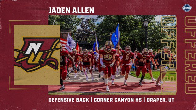 After great dialogue with @ThecoachRussell, I’m happy to receive an offer from <a href="/NorwichFB/">Norwich Football</a> Grateful for the best coaches + teammates out there! Locked in to reach our goal! <a href="/KjarEric/">Eric kjar</a> <a href="/CODY_GARDNER/">Cody Gardner</a> <a href="/CCHSFOOTBALL_/">CornerCanyonFootball</a> <a href="/CoachRodregisS/">Rodregis Smith</a> <a href="/TheCoachLong/">Coach Long 🏈</a> <a href="/mjfrecruits/">MJF Football Recruiting</a> #RollWick
 ⚔️ 🪖