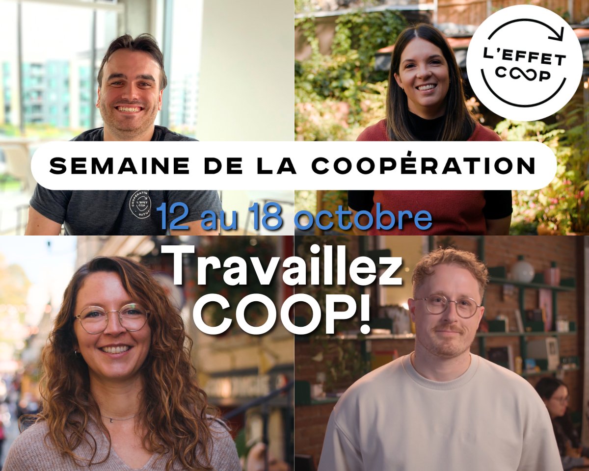 Ils et elles ont choisi de travailler autrement.
De 𝗰𝗼𝗼𝗽é𝗿𝗲𝗿.
De bâtir des milieux de travail à leur image.

Du 12 au 18 octobre, c’est la Semaine de la coopération. Célébrons les personnes et entreprises qui font rayonner la force du collectif.

🌐 effet.coop/evenements/sem…