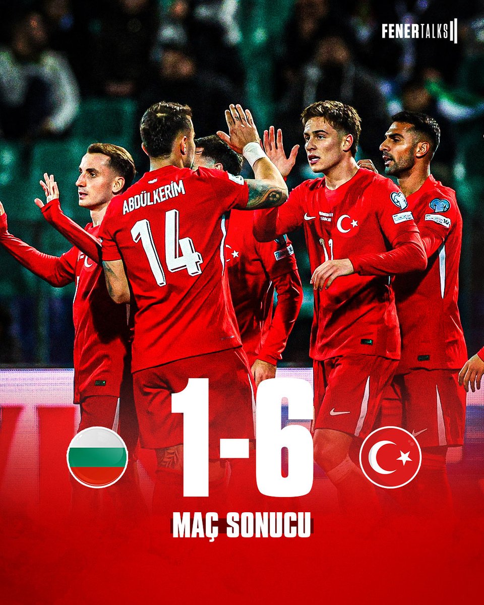 fenertalks's tweet image. Milli Takımımızdan farklı zafer!❤️🤍

📌Milli Takımımız, 2026 FIFA Dünya Kupası yolunda E Grubu üçüncü maçında Bulgaristan’ı 6-1 mağlup etti.