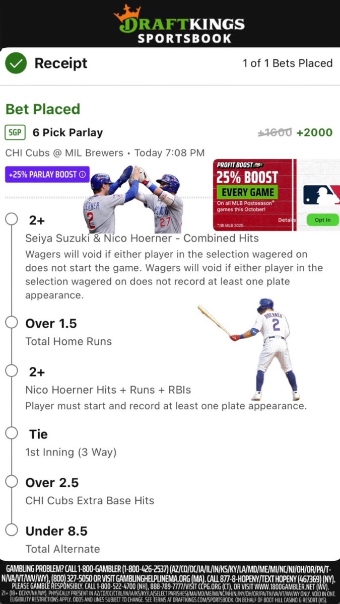 StevenCheah's tweet image. Freaky Deaky Cubs vs. Brewers Game 5 parlay ⚾️ on the @DKSportsbook 

Click here if you want to ride: sportsbook.draftkings.com/social/post/81…

#DKPartner