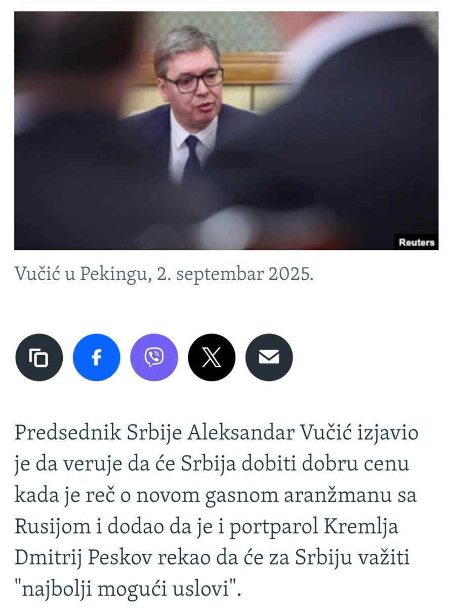 Posle navodnog sastanka u Pekingu sa Putinom u septembru ove godine je izjavio da je dogovorio gasni aranzman uz najbolje uslove i najpovoljnije cene.
Covek jednostavno ne moze da ne slaze.
Jos prosle godine je izjavio da ce pitanje NIS a resiti u roku od mesec dana.
