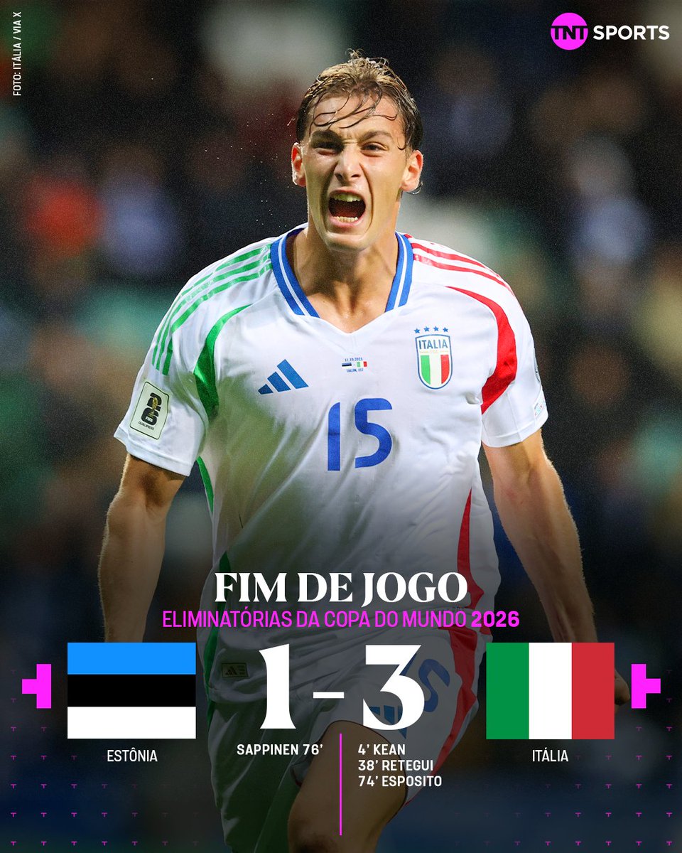 TNTSportsBR's tweet image. A Itália tá correndo atrás para conseguir a classificação direta para a Copa de 2026. Vitória tranquila pra cima da Estônia pelas Eliminatórias! 🇮🇹🤌
