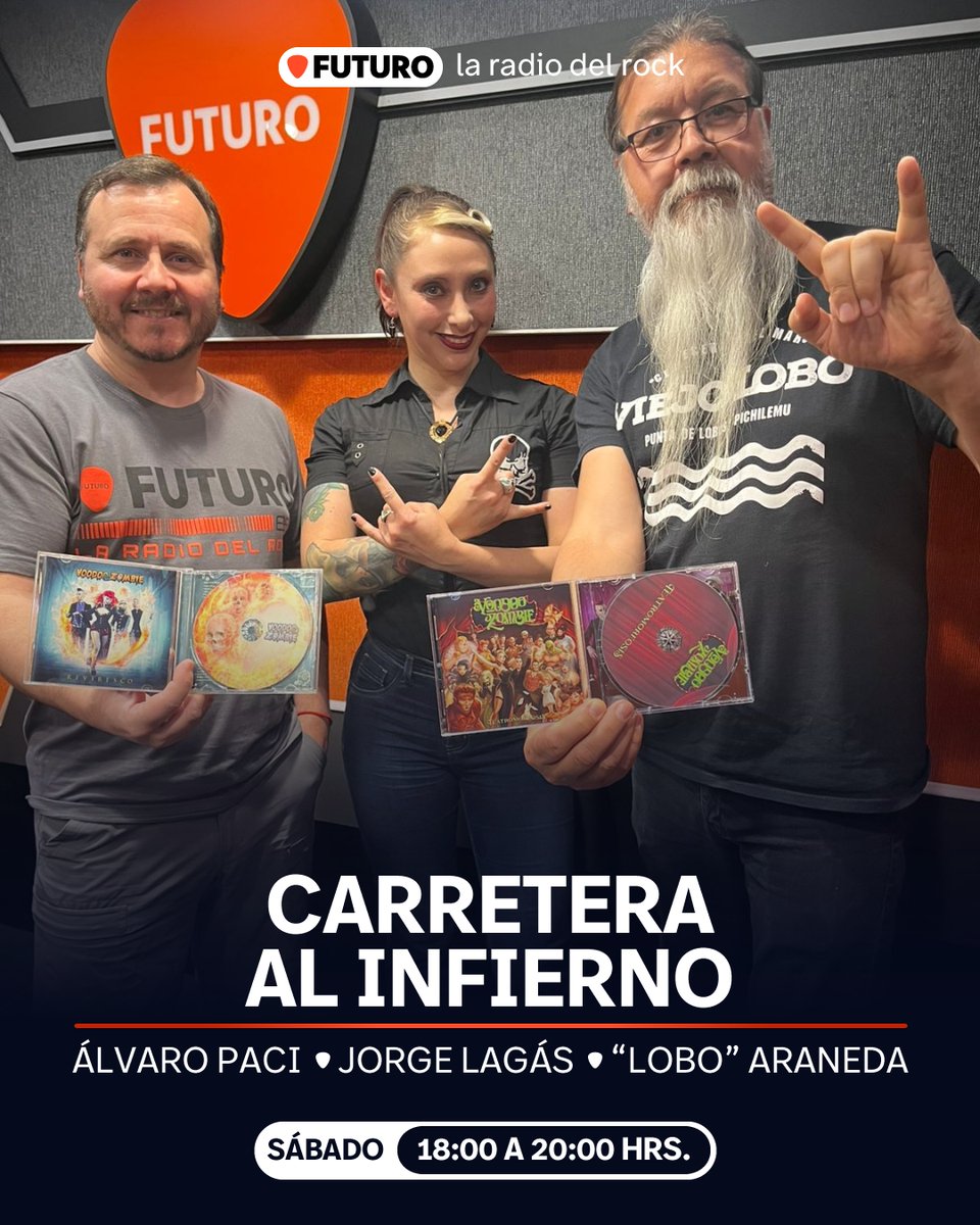 Comienza un nuevo episodio de #CarreteraAlInfierno en Futuro, que tendrá a <a href="/Alvaropaci/">Alvaro Paci</a> y <a href="/loboaraneda/">Lobo</a> conversando junto a <a href="/katonakatrina/">Katona Kat</a> de Voodo Zombie, por Zombiewalk Chile, que se desarrollará el domingo 19 de octubre.

Escúchales sintonizando la 88.9 a lo largo de Chile. 🤘