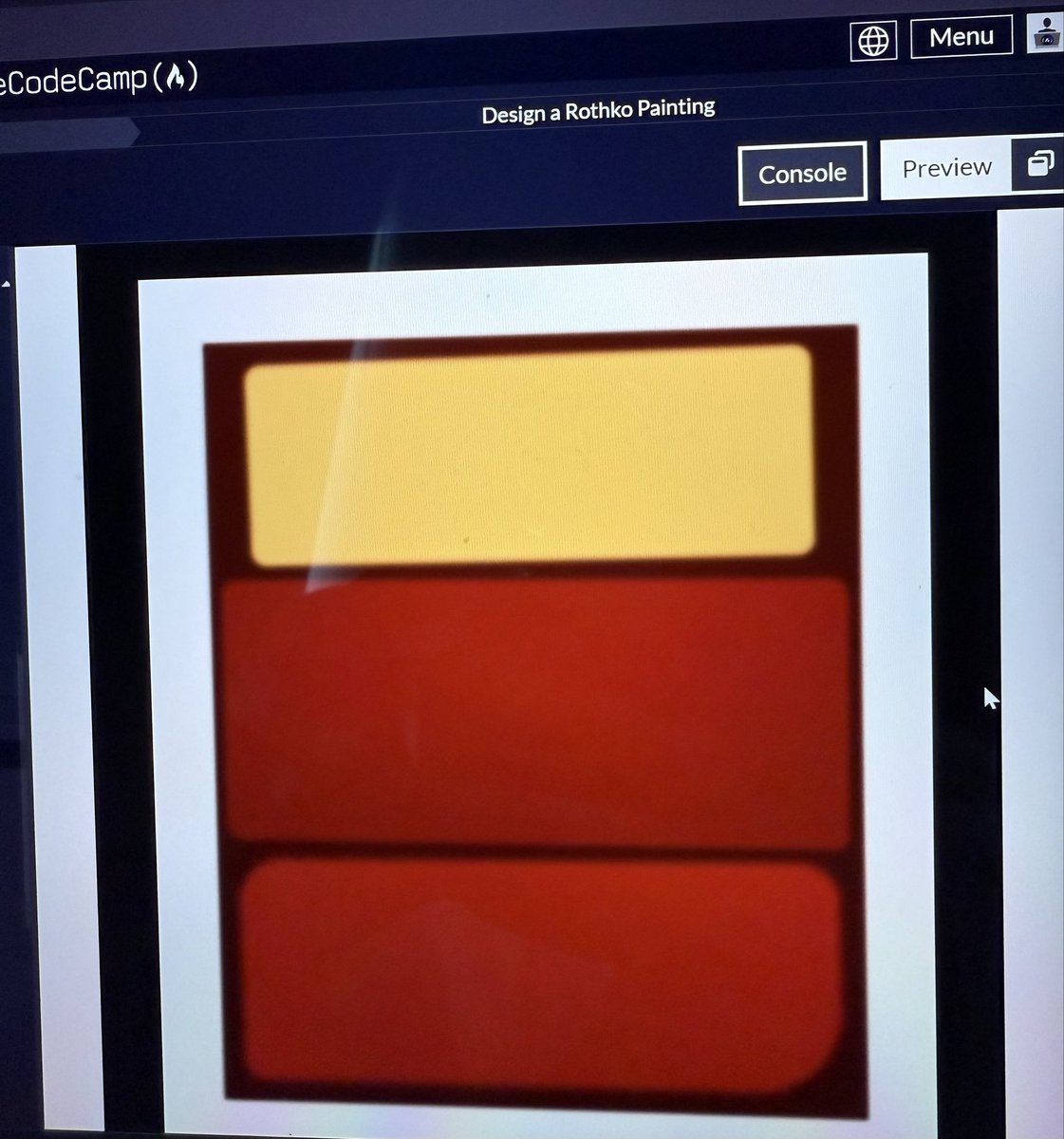 Ami_Dev's tweet image. Day 35: #100DaysOfCode
I completed the Box Model section. I learnt about Working with CSS Transforms, Overflows and Filters.
I enjoyed doing the ‘Design a Rothko Painting’ workshop and ‘Build a Confidential Email Page’ lab
#freeCodeCamp #WebDevelopment